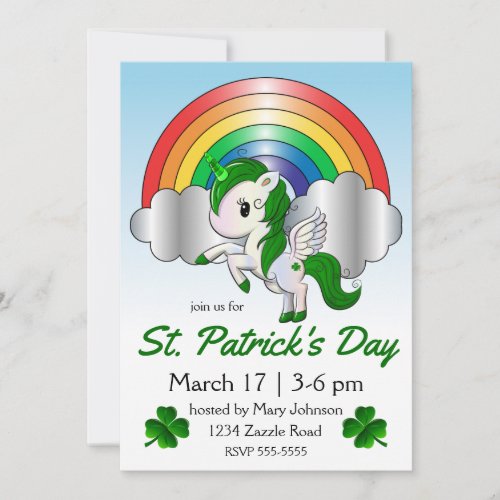 St Patricks Day Unicorn Pegasus Invitation