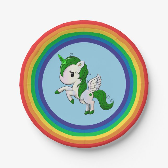 St. Patrick's Day Unicorn Pegasus Paper Plates (Front)