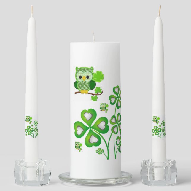 St. Patrick's Day Unity Candle Set Owl (Front)