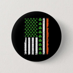 St Patricks Day Us American Flag Shamrocks Men Wom Button