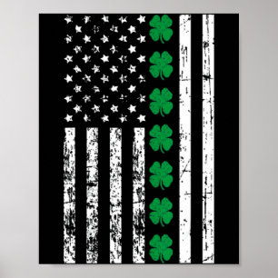 St Patricks Day Usa Flag Lucky Shamrock St Patty T Poster