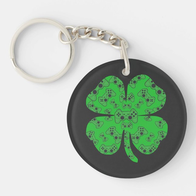 St Patricks Day Video Game Controller Shamrock  Keychain (Front)
