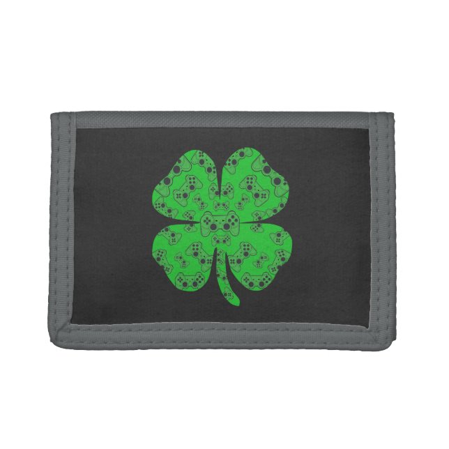 St Patricks Day Video Game Controller Shamrock  Trifold Wallet (Front)