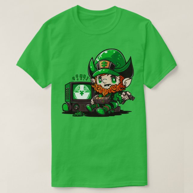 St Patricks Day Video Game Shirt Gamer Leprechaun4 (Design Front)