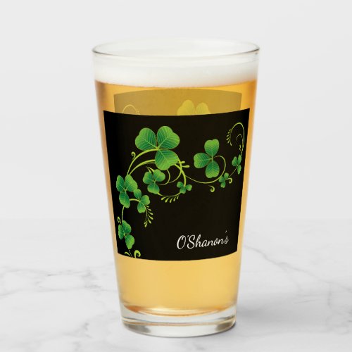 St Patricks Day Vine  Clover Glass_Custom Name Glass