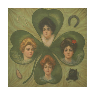 St. Patrick's Day Vintage Clover Lady Luck Art
