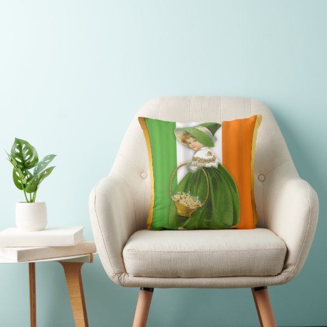 St. Patrick's Day Vintage Girl Throw Pillow (Chair)