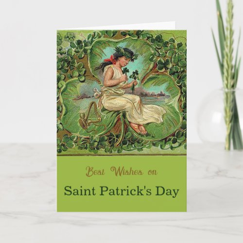 St Patricks Day Vintage Girl with Shamrocks  Card