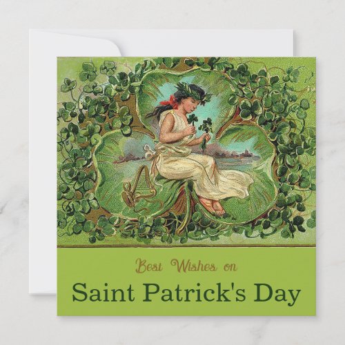 St Patricks Day Vintage Girl with Shamrocks  Card