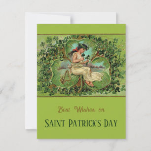 St. Patrick's Day Vintage Girl with Shamrocks Holiday Card