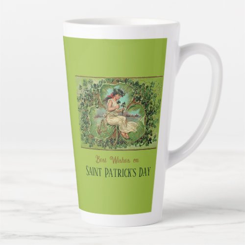 St Patricks Day Vintage Girl with Shamrocks  Latte Mug