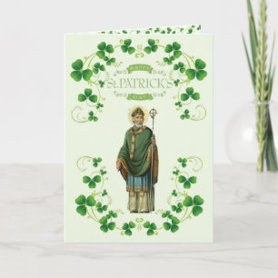 St. Patricks Day Vintage Green Clover Shamrock Holiday Card