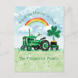 St. Patrick's Day Vintage Tractor Add Name Postcard