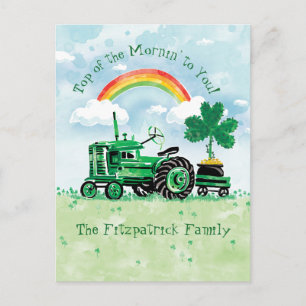 St. Patrick's Day Vintage Tractor Add Name Postcard