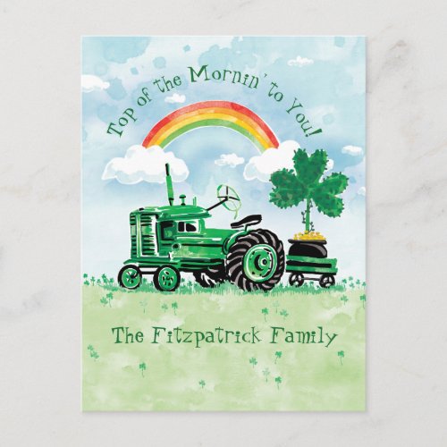 St Patricks Day Vintage Tractor Add Name Postcard