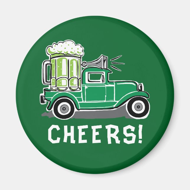 St Patrick's Day Vintage Truck Green Beer Magnet (Front)