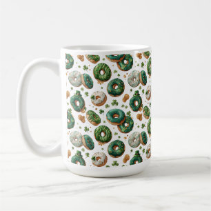 St Patricks Day Watercolor Donut & Shamrock Coffee Mug