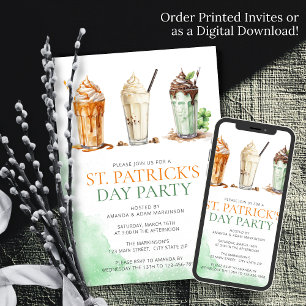 St. Patricks Day Watercolor Shamrock Milkshake Invitation