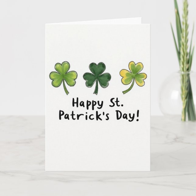 St Patricks Day Watercolor Style Card (Front)