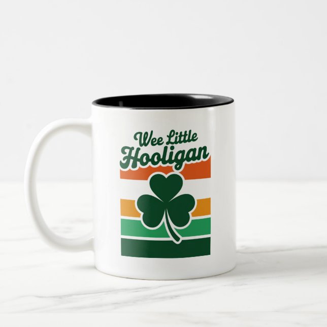 St Patricks Day Wee Little Hooligan Funny  Two-Tone Coffee Mug (Left)