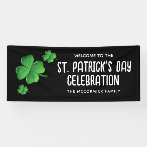 St Patricks Day Welcome Black Green Shamrock Party Banner