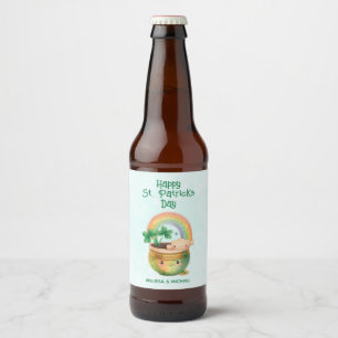 St. Patrick's Day Whimsical Rainbow & Clover Beer Bottle Label