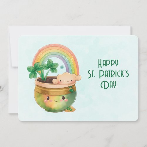 St Patricks Day Whimsical Rainbow  Clover Holiday Card