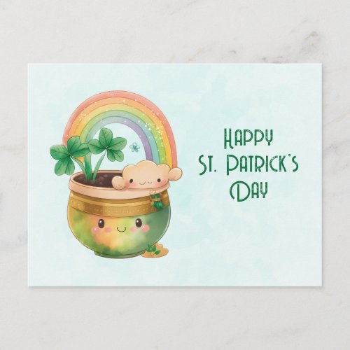 St Patricks Day Whimsical Rainbow  Clover Holiday Postcard