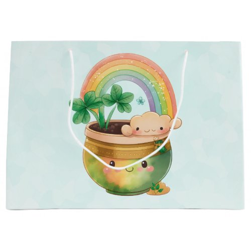 St Patricks Day Whimsical Rainbow  Clover Large Gift Bag