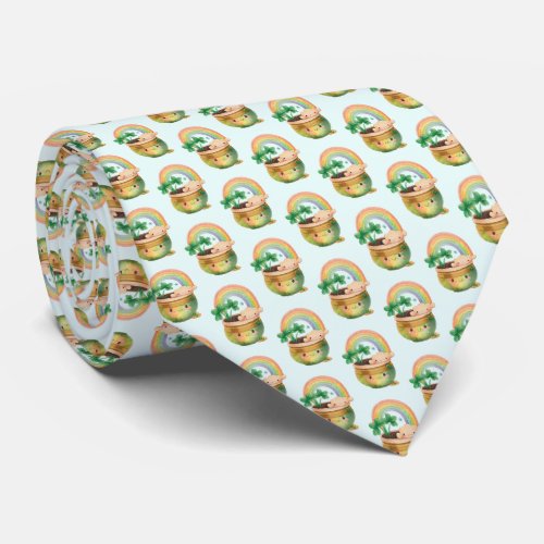 St Patricks Day Whimsical Rainbow  Clover Neck Tie