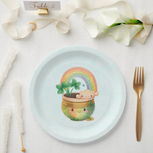 St. Patrick's Day Whimsical Rainbow & Clover Paper Plates (Wedding)