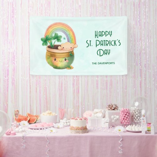 St Patricks Day Whimsical Rainbow  Clover Party Banner