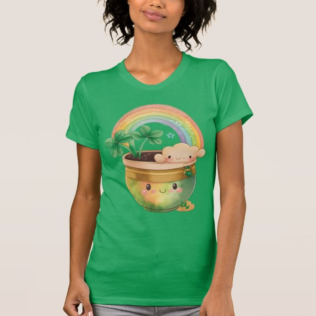 St. Patrick's Day Whimsical Rainbow & Clover T-Shirt (Front)
