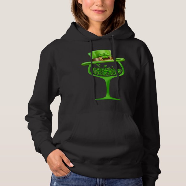 St Patricks Day Wine Glasses C Irish C Shamrock Hoodie (Front)