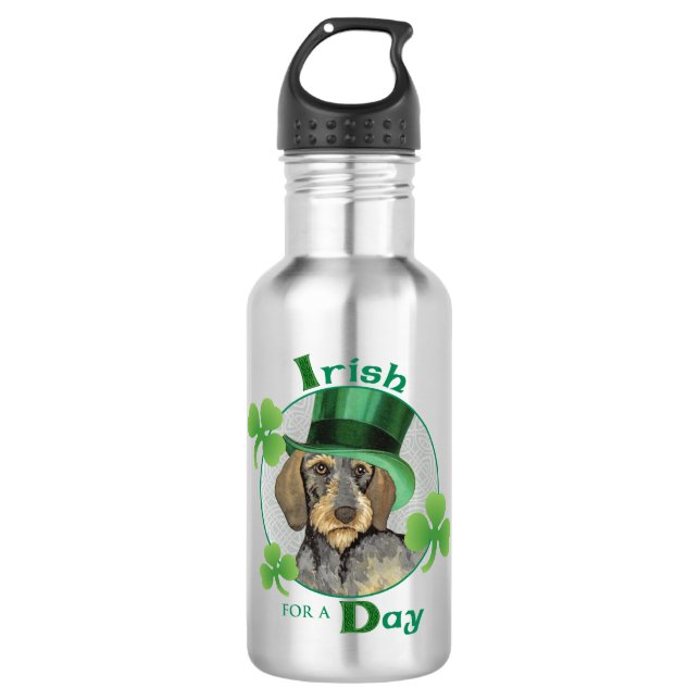 St. Patrick's Day Wirehaired Dachshund Stainless Steel Water Bottle (Front)