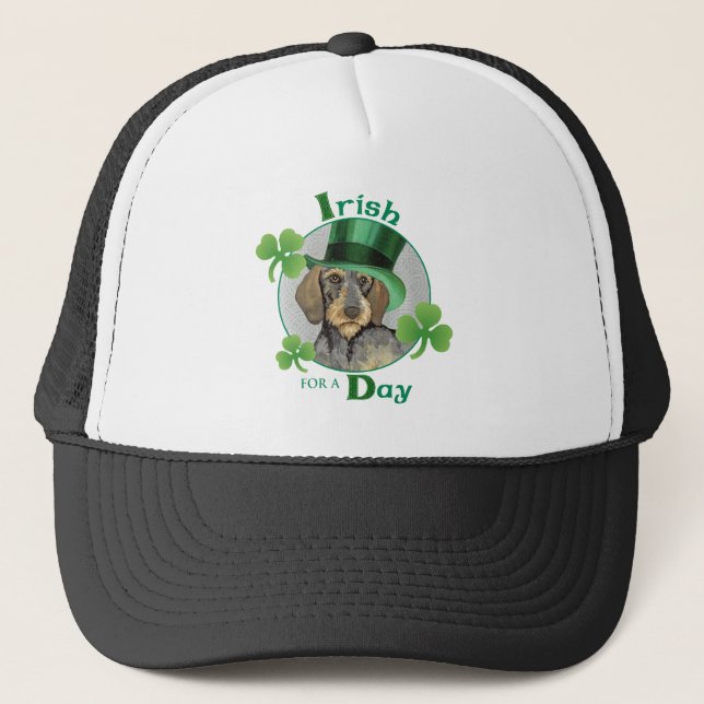 St. Patrick's Day Wirehaired Dachshund Trucker Hat (Front)