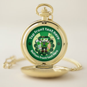 St. Patrick's Day with a Lucky One-Eyed Cat Pocket Watch