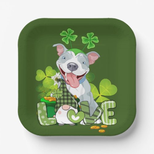 St Patricks Day  with dog and shamrock on green  Paper Plates