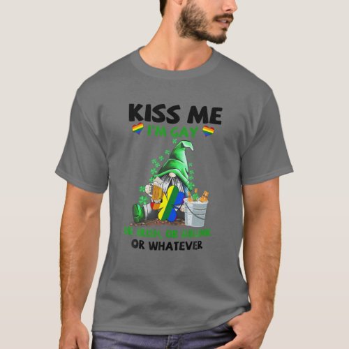 St Patricks Day With Gnome Drink Lover Kiss Me Im T_Shirt