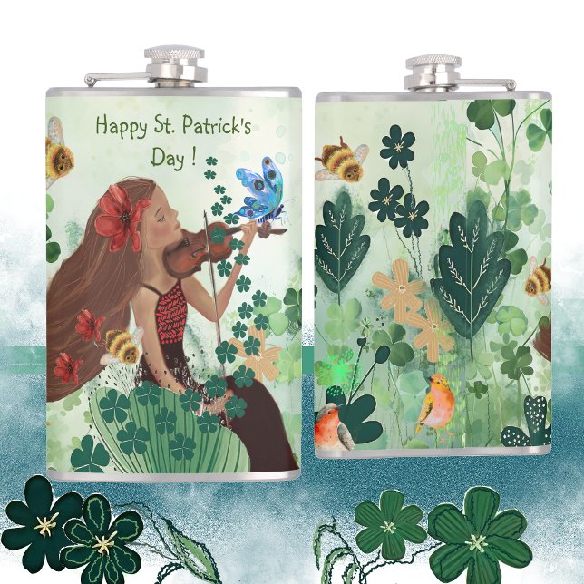 St. Patrick's Day with  Music Flask (St Patrick's Day with Music Flask, with woman playing a violin )