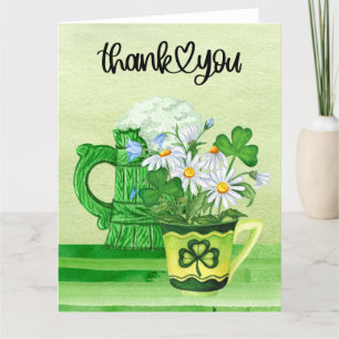 St. Patrick's Day with shamrock and flowers Thank You Card