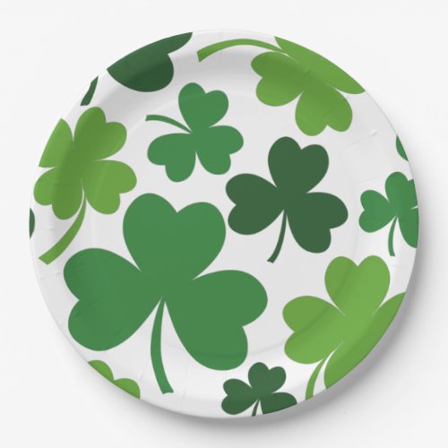 St Patricks Day with Shamrock clover on green Pa Paper Plates