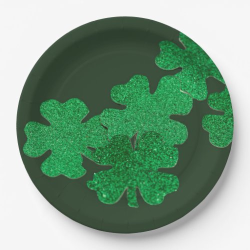 St Patricks Day with Shamrock clover on green Paper Plates