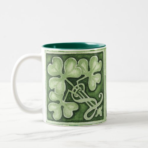 St Patricks Day with Shamrock Green watercolor T Two_Tone Coffee Mug