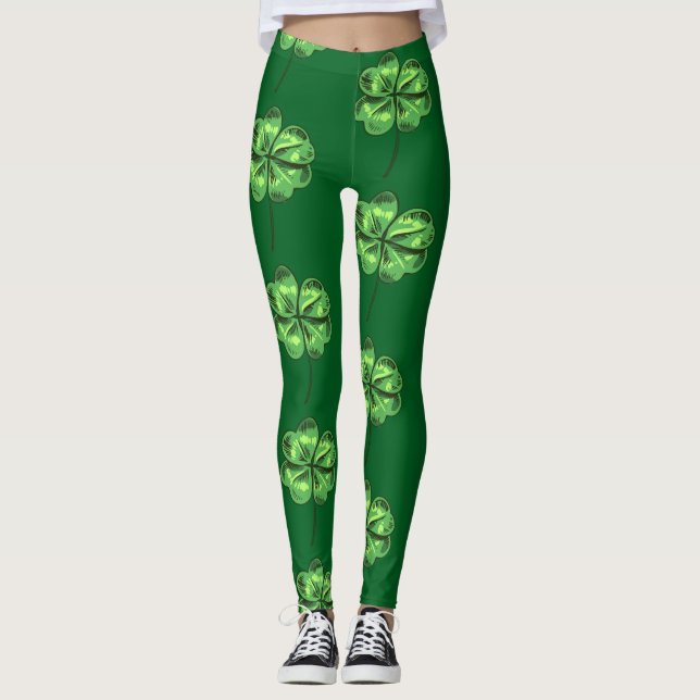  St. Patrick's Day  with shamrocks on green Leggings (Front)