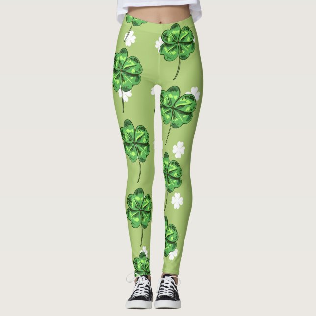  St. Patrick's Day  with shamrocks on green Leggings (Front)