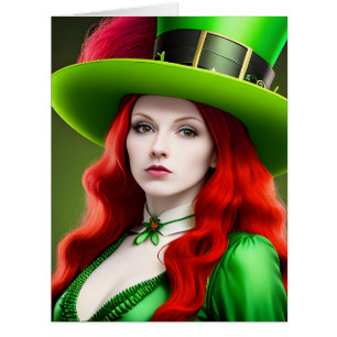 St. Patricks Day Woman in Green Tophat Cards