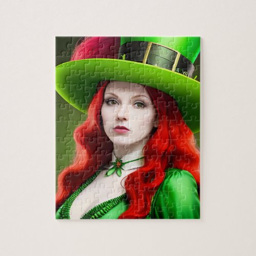 St Patricks Day Woman in Green Tophat Jigsaw Puzzle