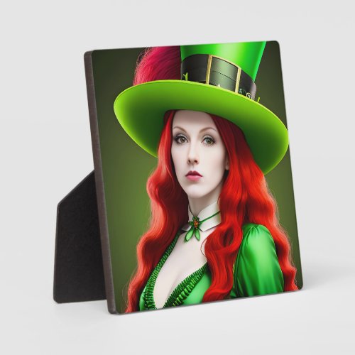 St Patricks Day Woman in Green Tophat Plaque