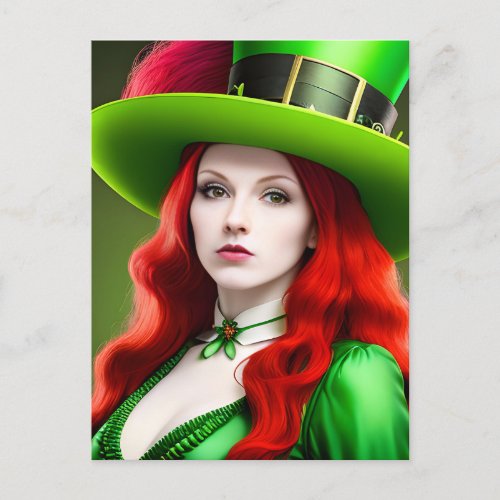 St Patricks Day Woman in Green Tophat Postcard